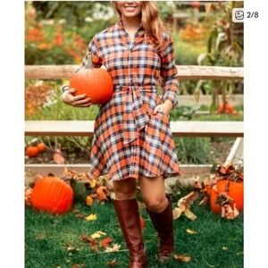 Kiel James Patrick Cozy Cabin Flannels New England Dress Orange Plaid Size M